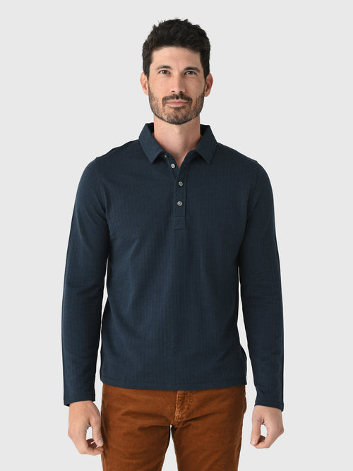Billy Reid Men's Long Sleeve Herringbone Polo