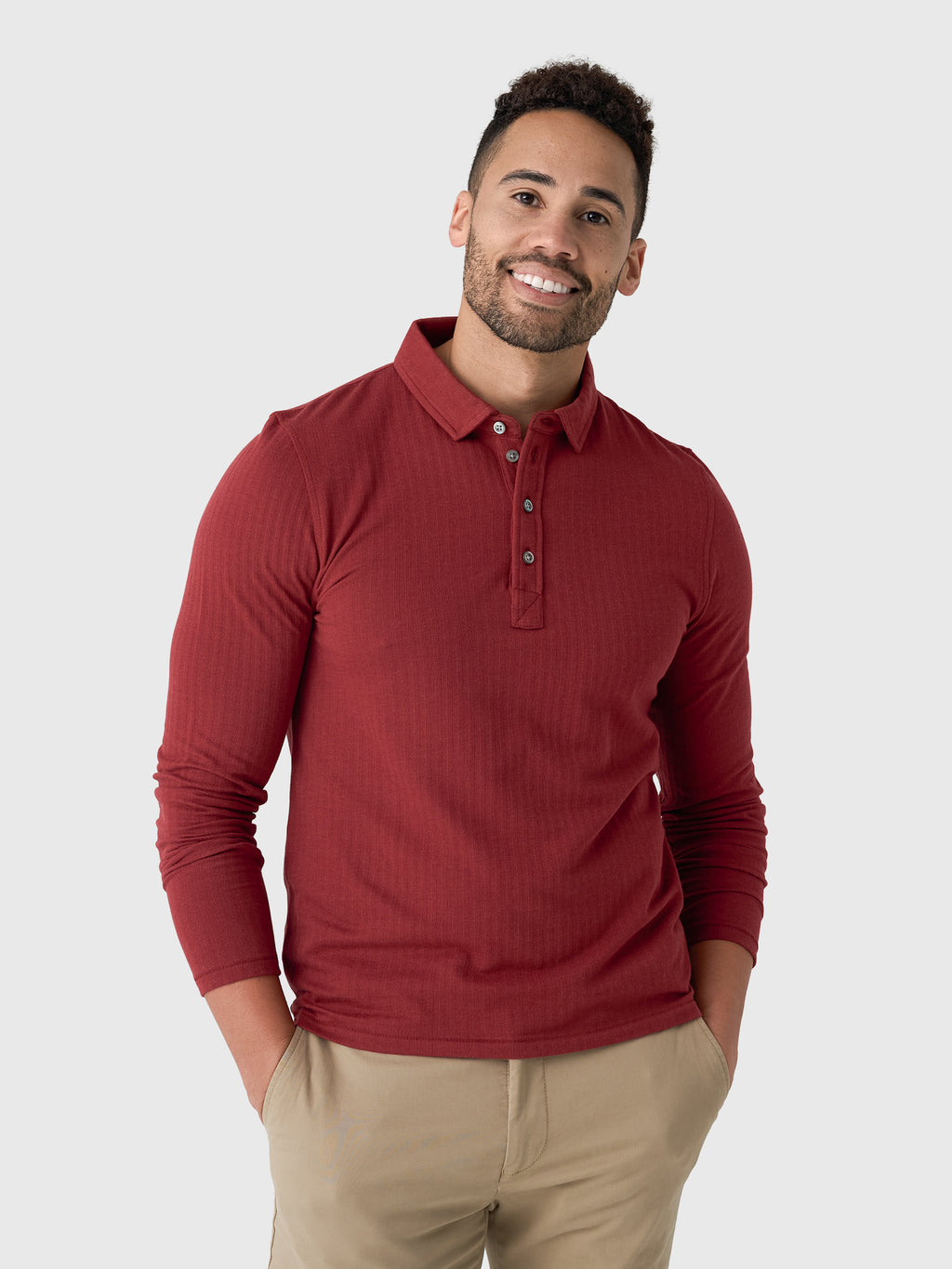 Billy Reid Men's Long Sleeve Herringbone Polo - Saint Bernard