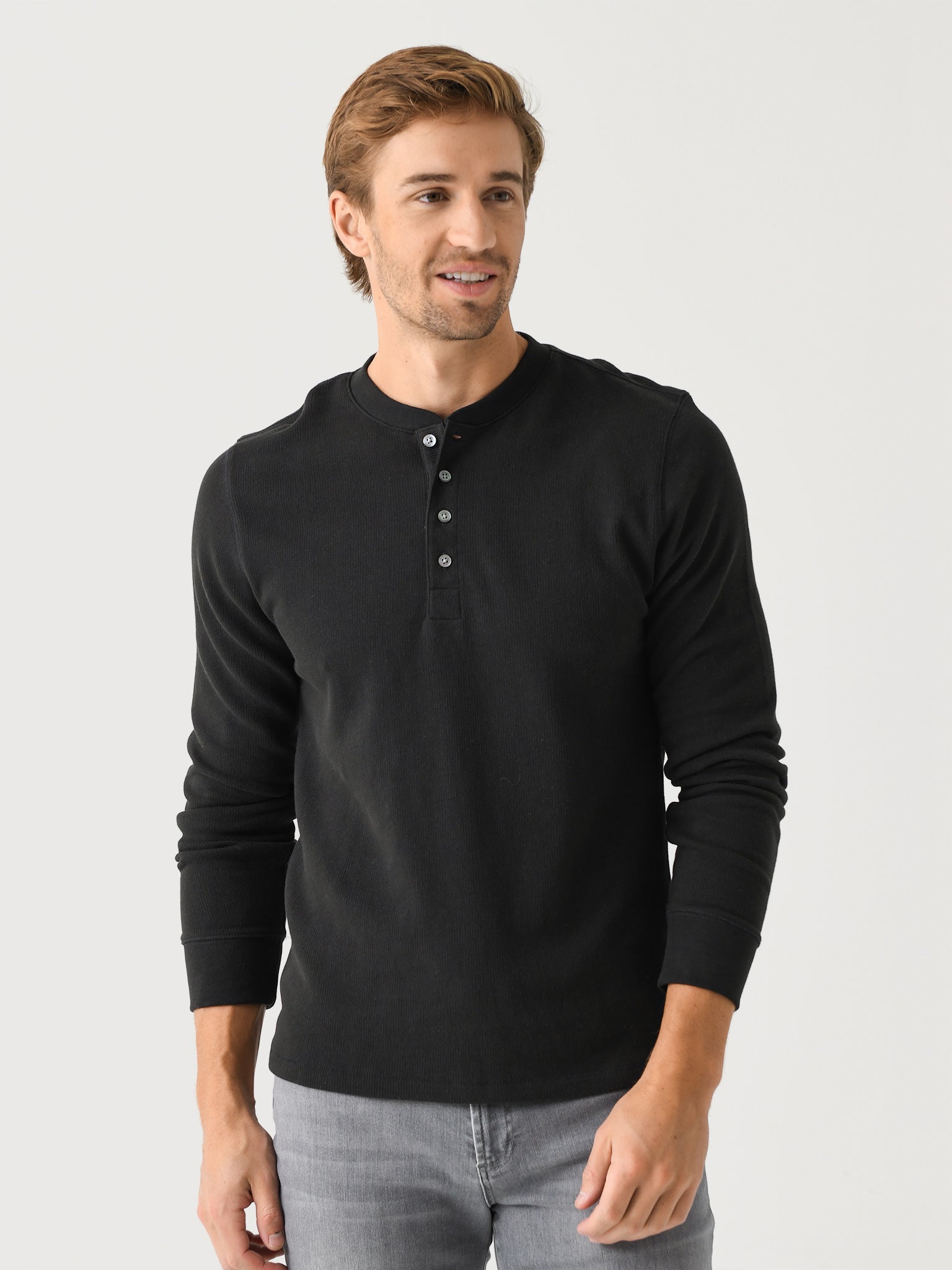 Billy Reid Men's Long Sleeve French Terry Henley - Saint Bernard