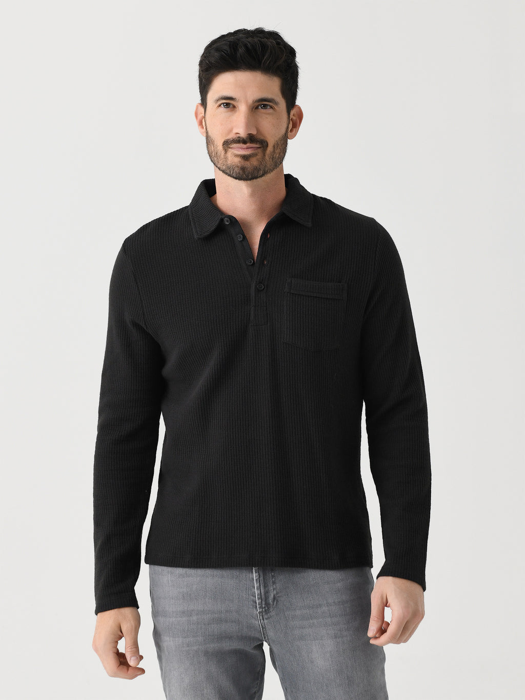 Billy Reid Men's Long Sleeve Drop Needle Polo - Saint Bernard