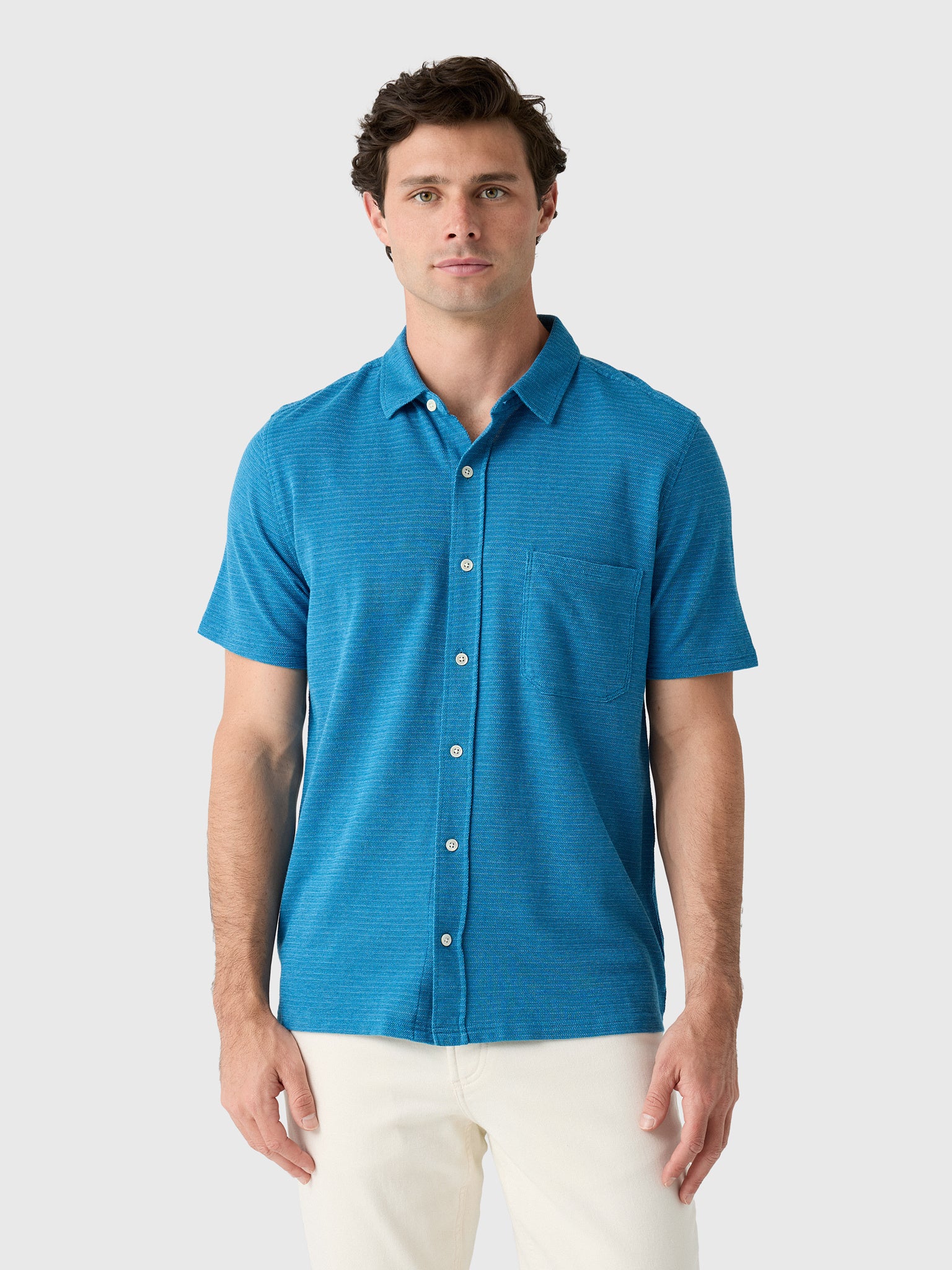 Billy Reid Men's Short Sleeve Textured Treme Knit Shirt - Saint Bernard