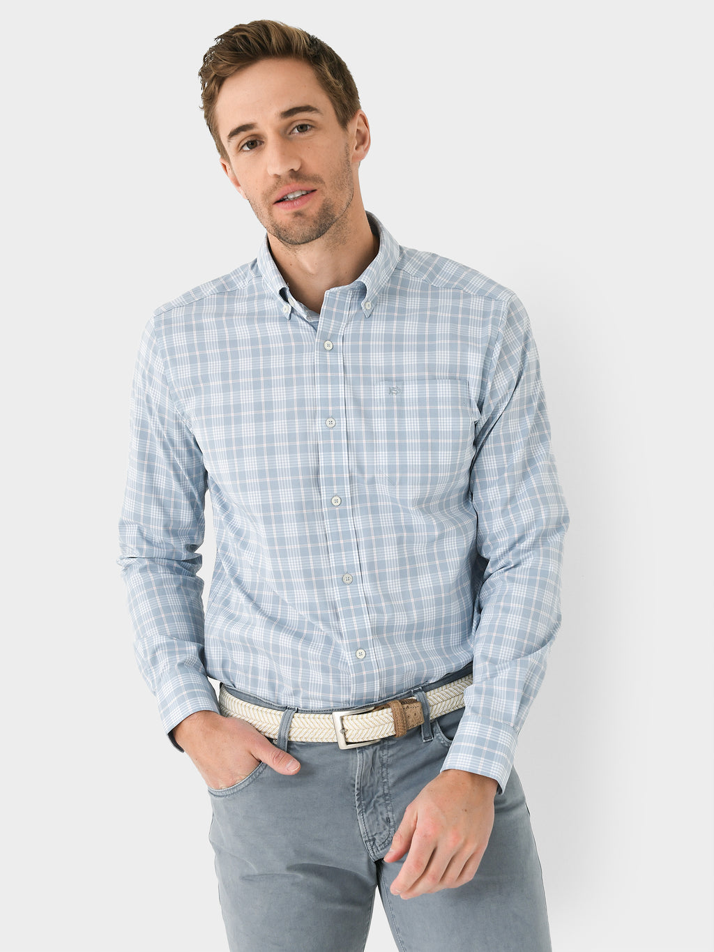 Southern Tide Men's Intercoastal Primrose Plaid Long Sleeve Sport Shirt - Saint Bernard