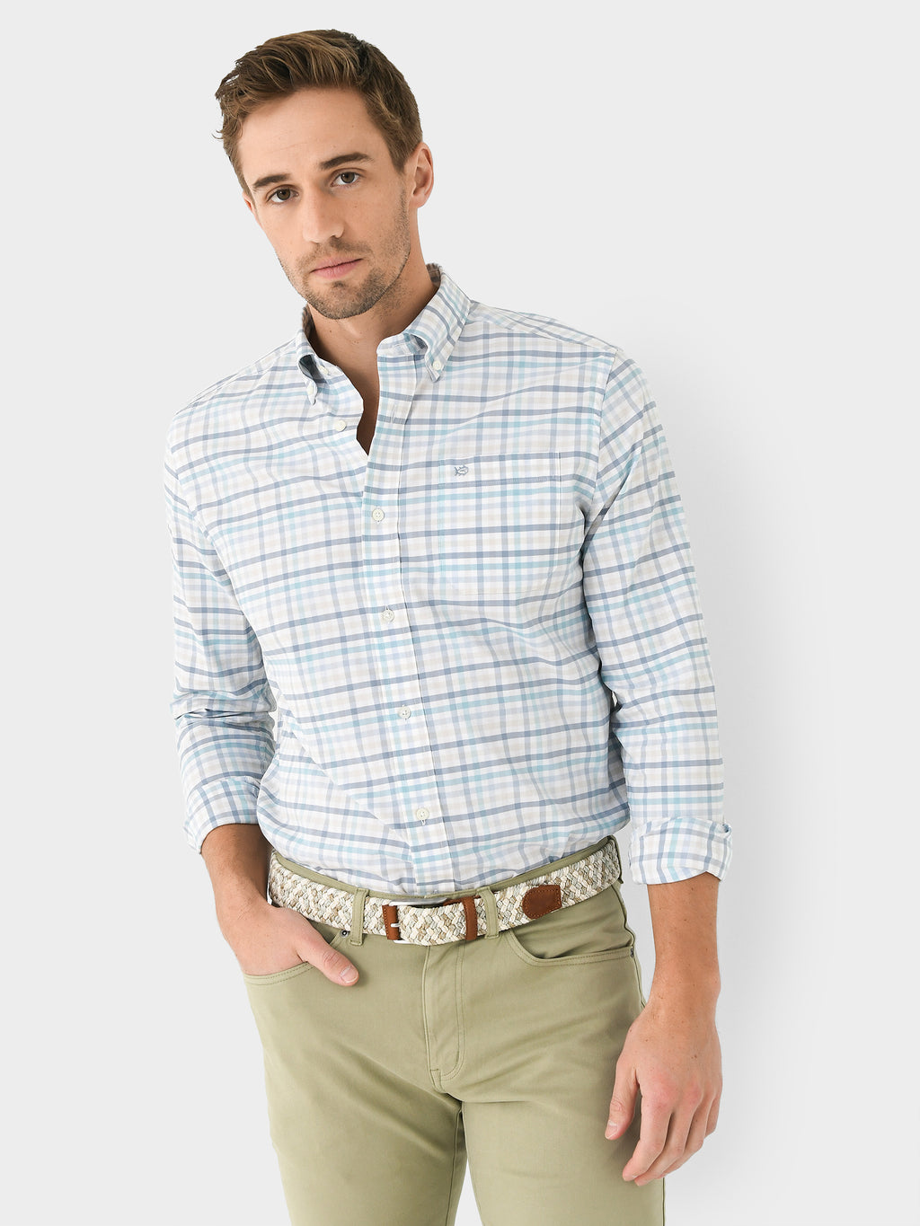 Southern Tide Men's Coastal Passage Pelham Gingham Long Sleeve Sport Shirt - Saint Bernard