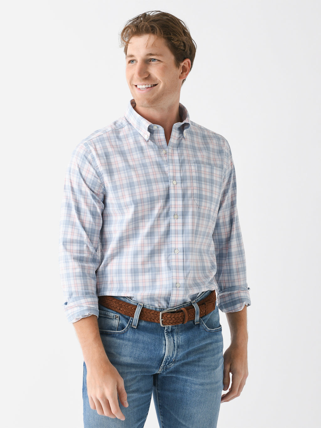 Southern Tide Men's Intercoastal West End Plaid Long Sleeve Sport Shirt - Saint Bernard