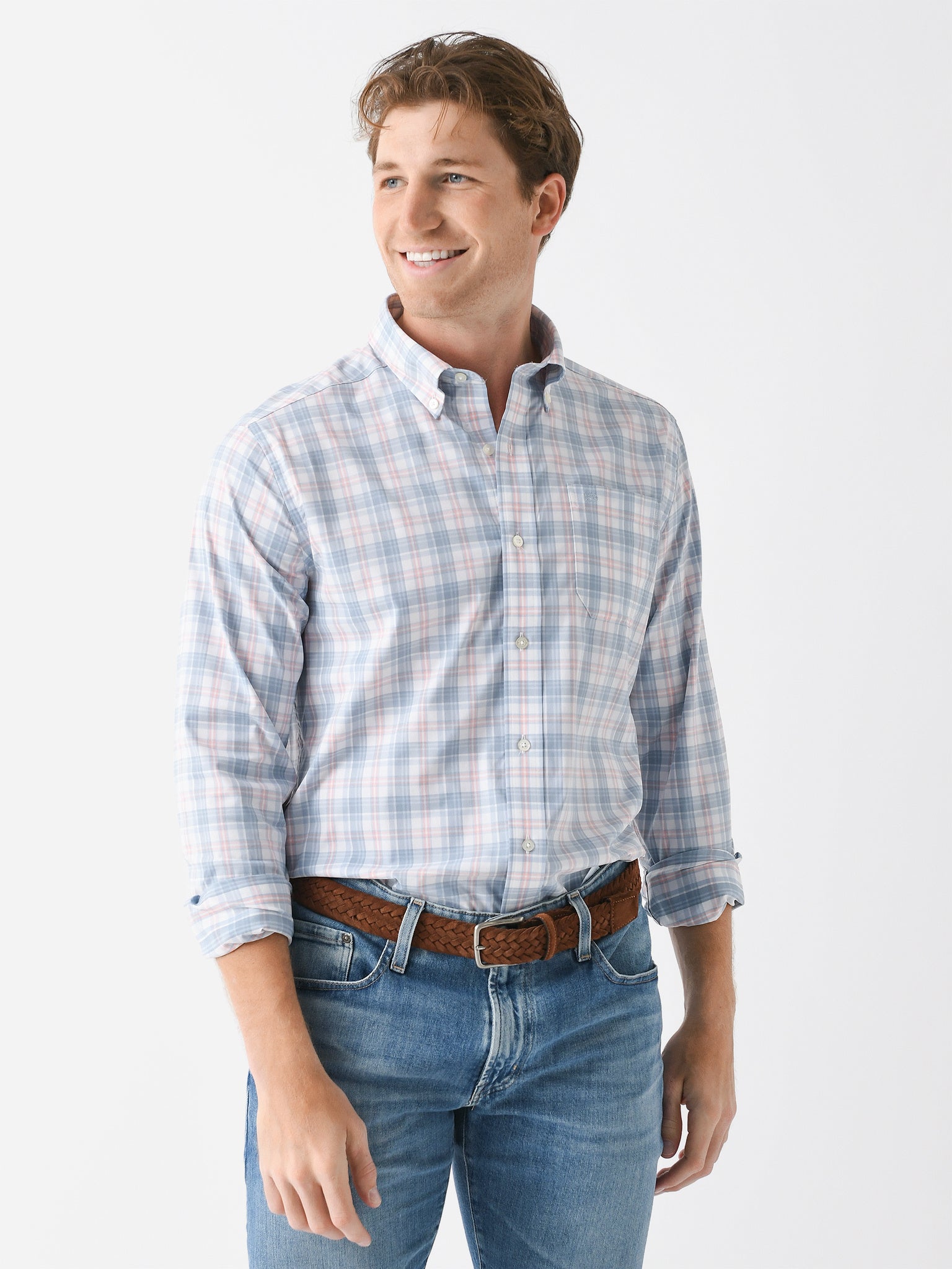 Southern Tide Men's Intercoastal West End Plaid Long Sleeve Sport Shirt - Saint Bernard