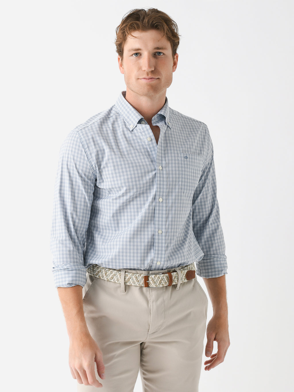 Southern Tide Men's Brrr° Intercoastal Poinsett Plaid Long Sleeve Sport Shirt - Saint Bernard