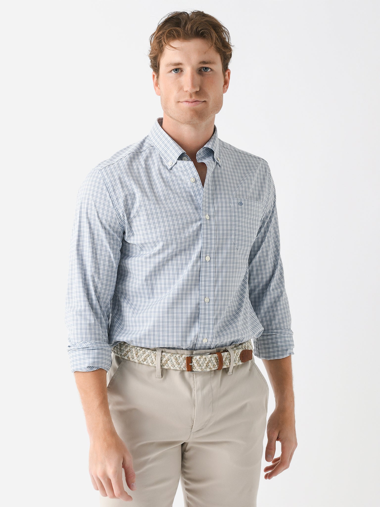 Southern Tide Men's Brrr° Intercoastal Poinsett Plaid Long Sleeve Sport Shirt - Saint Bernard
