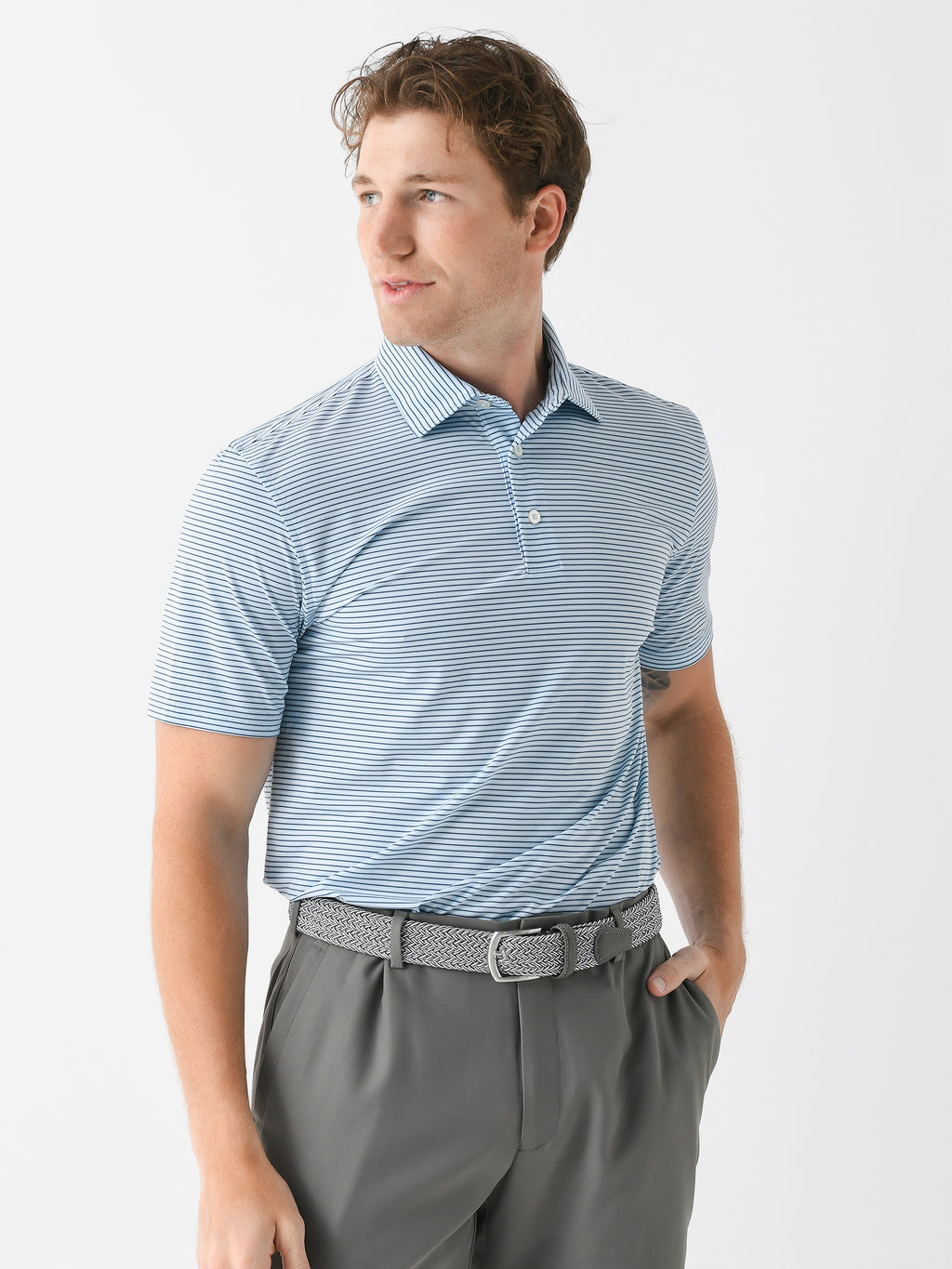 Southern Tide Men's Brrr°-eeze Baytop Stripe Performance Polo - Saint Bernard