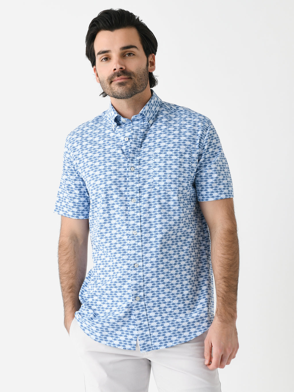 Southern Tide Men's Intercoastal Heather Skipping Jacks Short Sleeve Sport Shirt - Saint Bernard