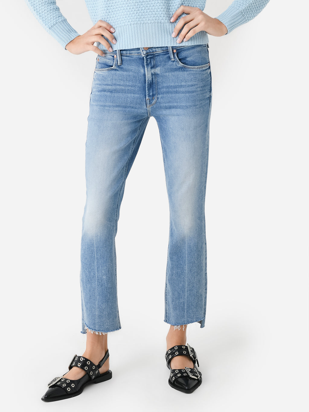 Mother Women's The Mid Rise Dazzler Ankle Step Fray Jean - Saint Bernard