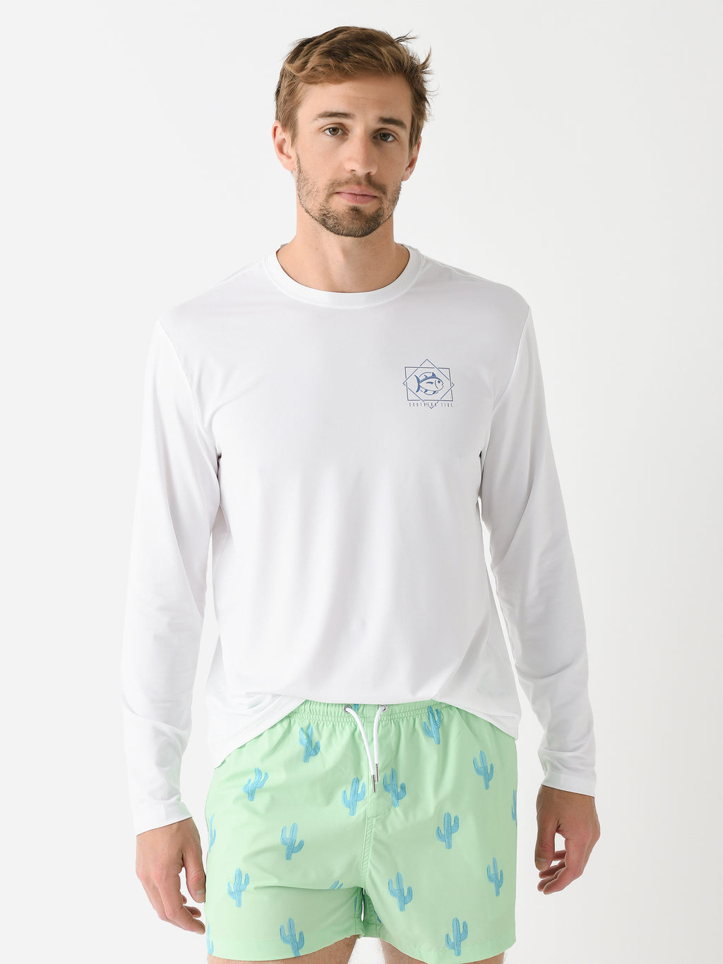 Southern Tide Men's Geometric Striped Long Sleeve Performance T-Shirt - Saint Bernard