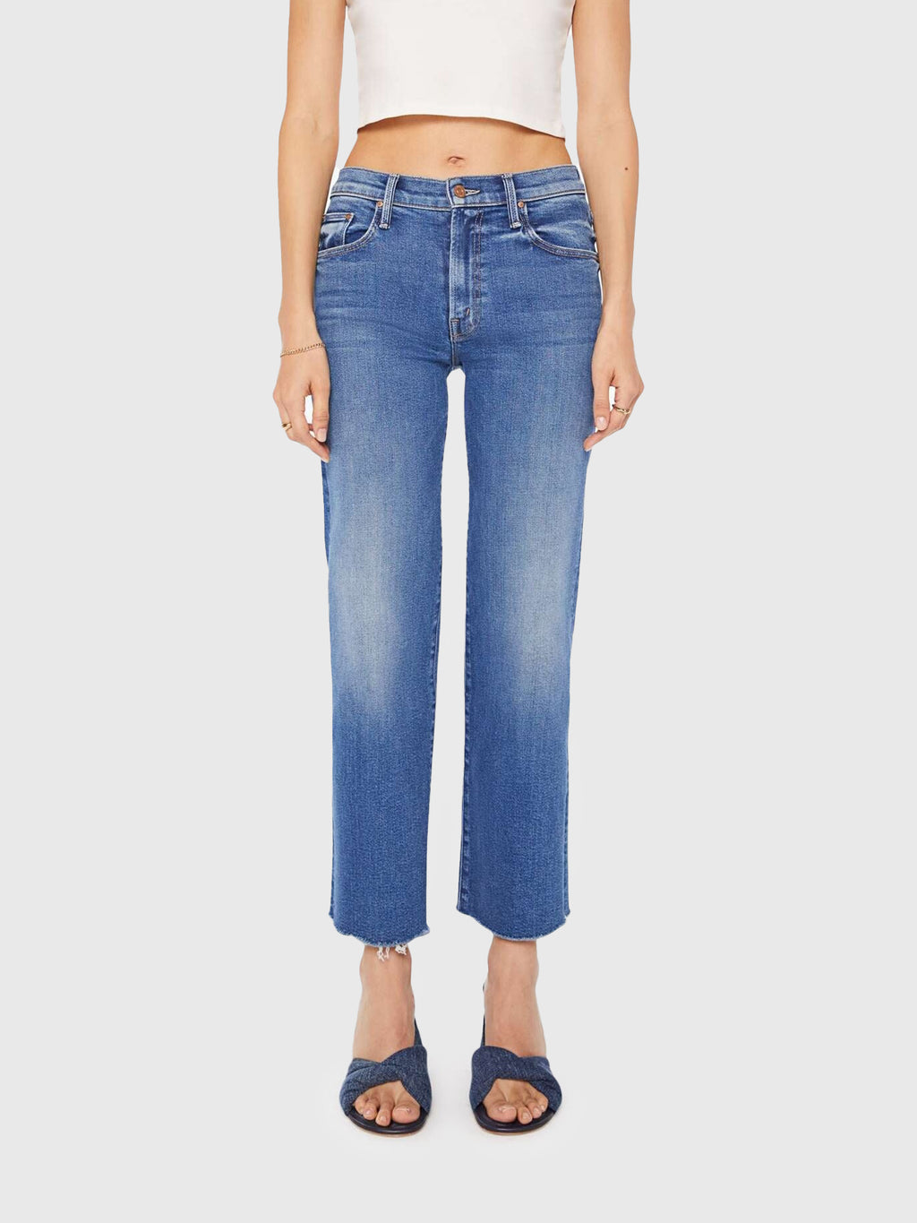 Mother Women's The Mid Rise Rambler Zip Ankle Fray Jean - Saint Bernard