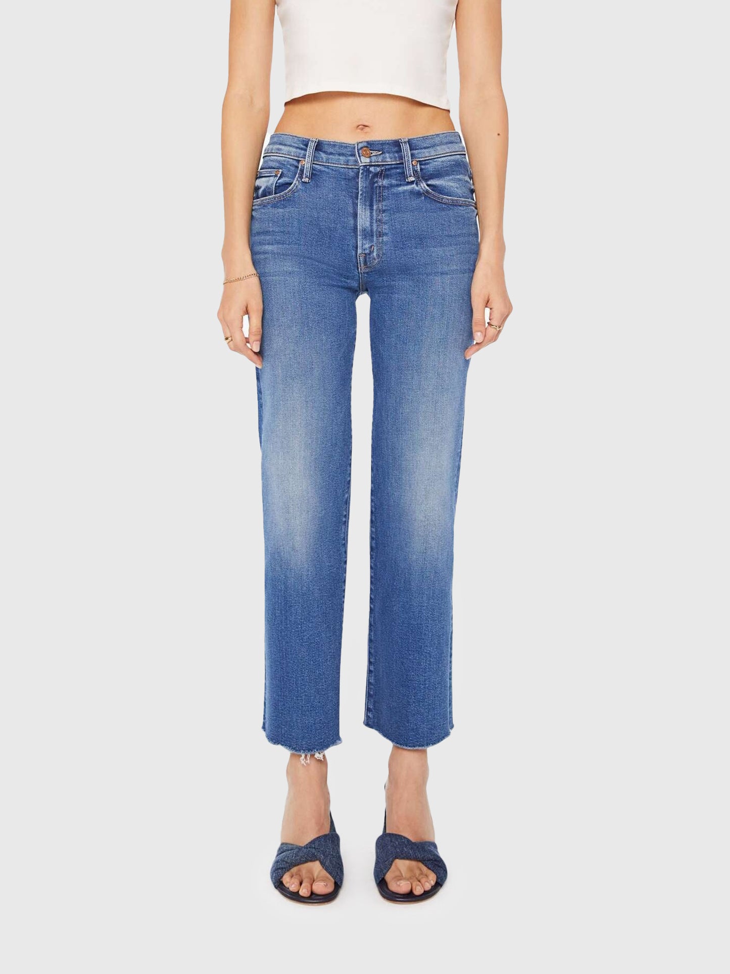 Mother Women's The Mid Rise Rambler Zip Ankle Fray Jean - Saint Bernard