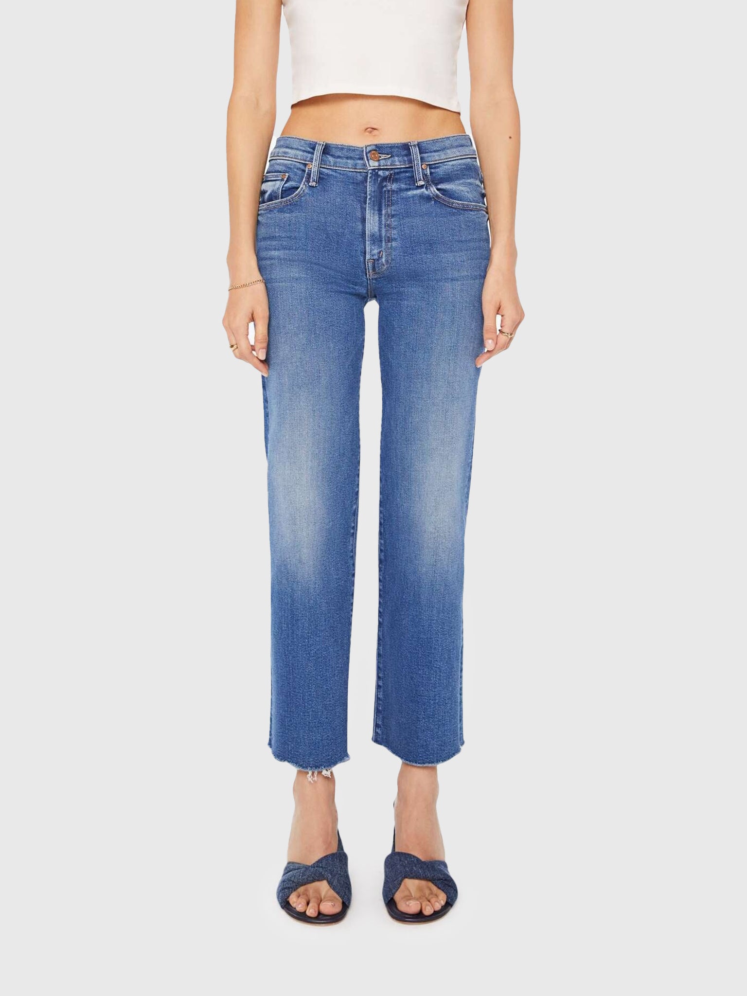 Mother Women's The Mid Rise Rambler Zip Ankle Fray Jean - Saint Bernard