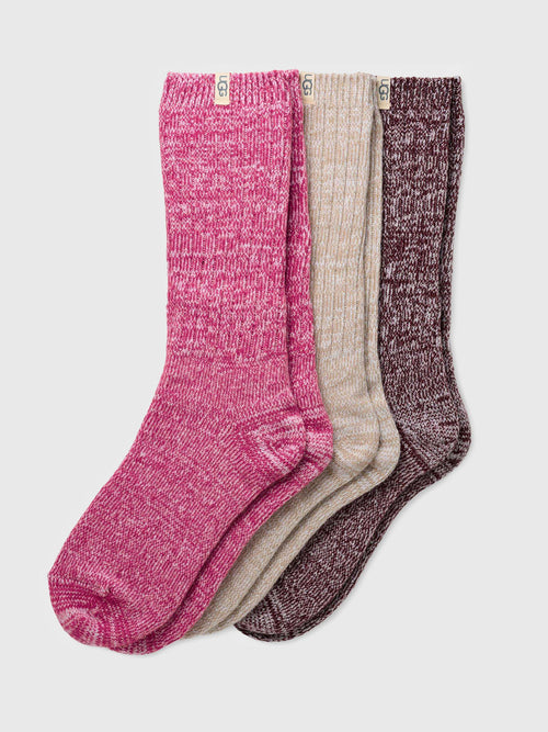 UGG Women's Rib Knit Slouchy 3-Pack Crew Socks