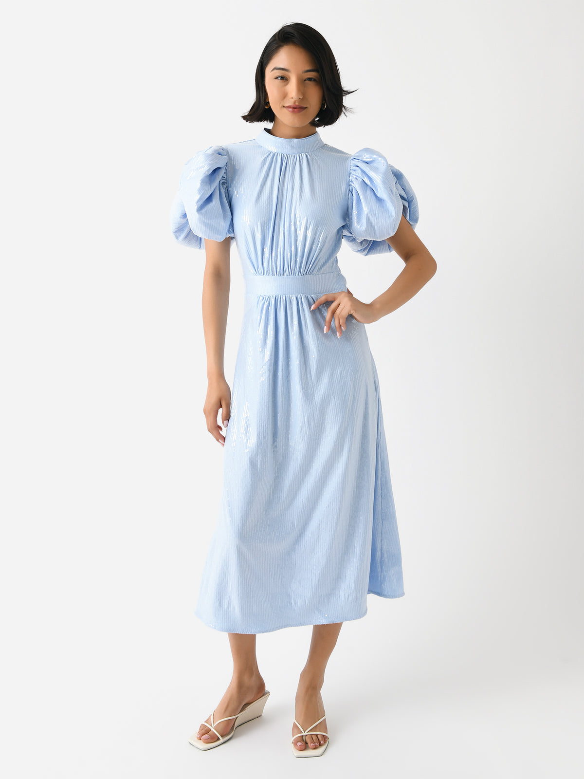 rotate dresses Women's Sequins Puff Sleeve Dress Size:child 10 dimensional floral pattern and AS by DF Mrs. royal doulton figurine