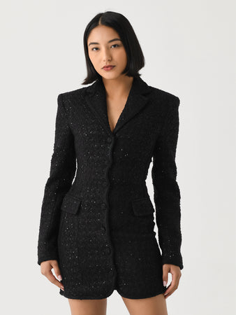 Rotate Women's Boucle Blazer Dress, Black, Polyester/Wool/Acrylic | Size: 32