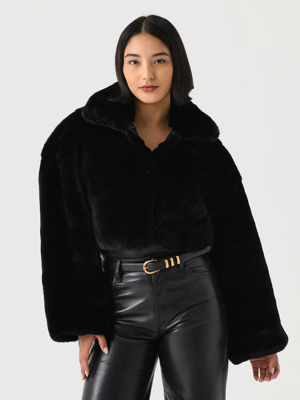 Rotate Women's  Faux Fur Crop Jacket - Saint Bernard