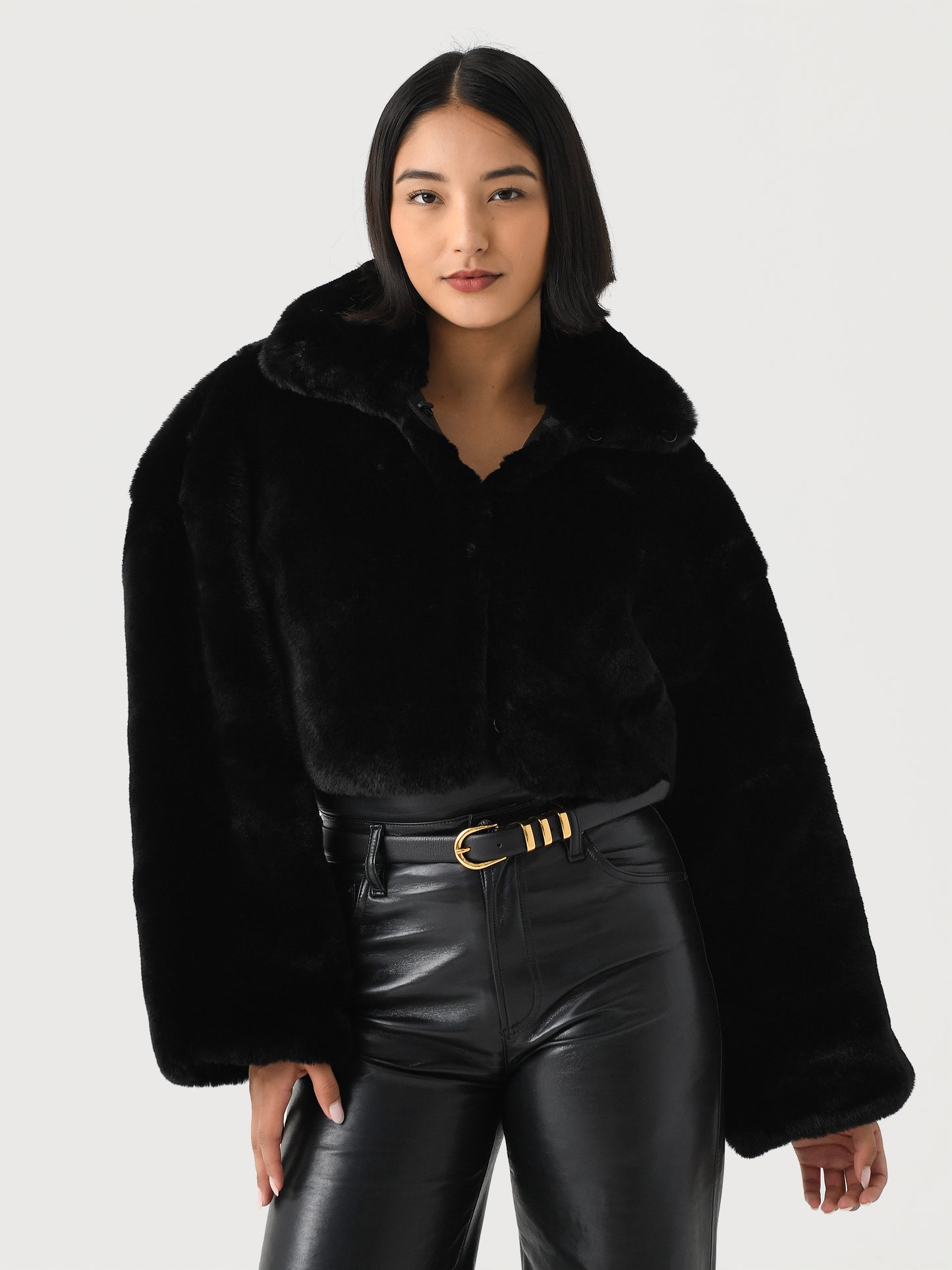 Rotate Women's  Faux Fur Crop Jacket - Saint Bernard