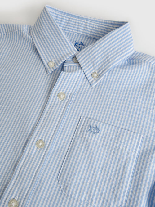Southern Tide Boys' Folly Field Seersucker Short Sleeve Sport Shirt