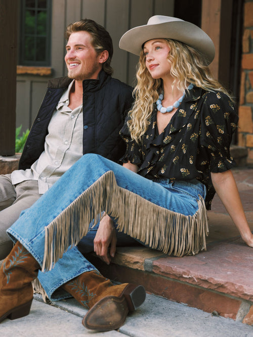 Mother Women's The Fringe Half-Pipe Button Sneak Jean - Saint Bernard