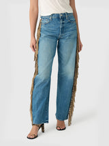 Mother Women's The Fringe Half-Pipe Button Sneak Jean - Saint Bernard