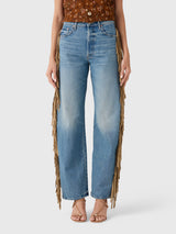 Mother Women's The Fringe Half-Pipe Button Sneak Jean - Saint Bernard