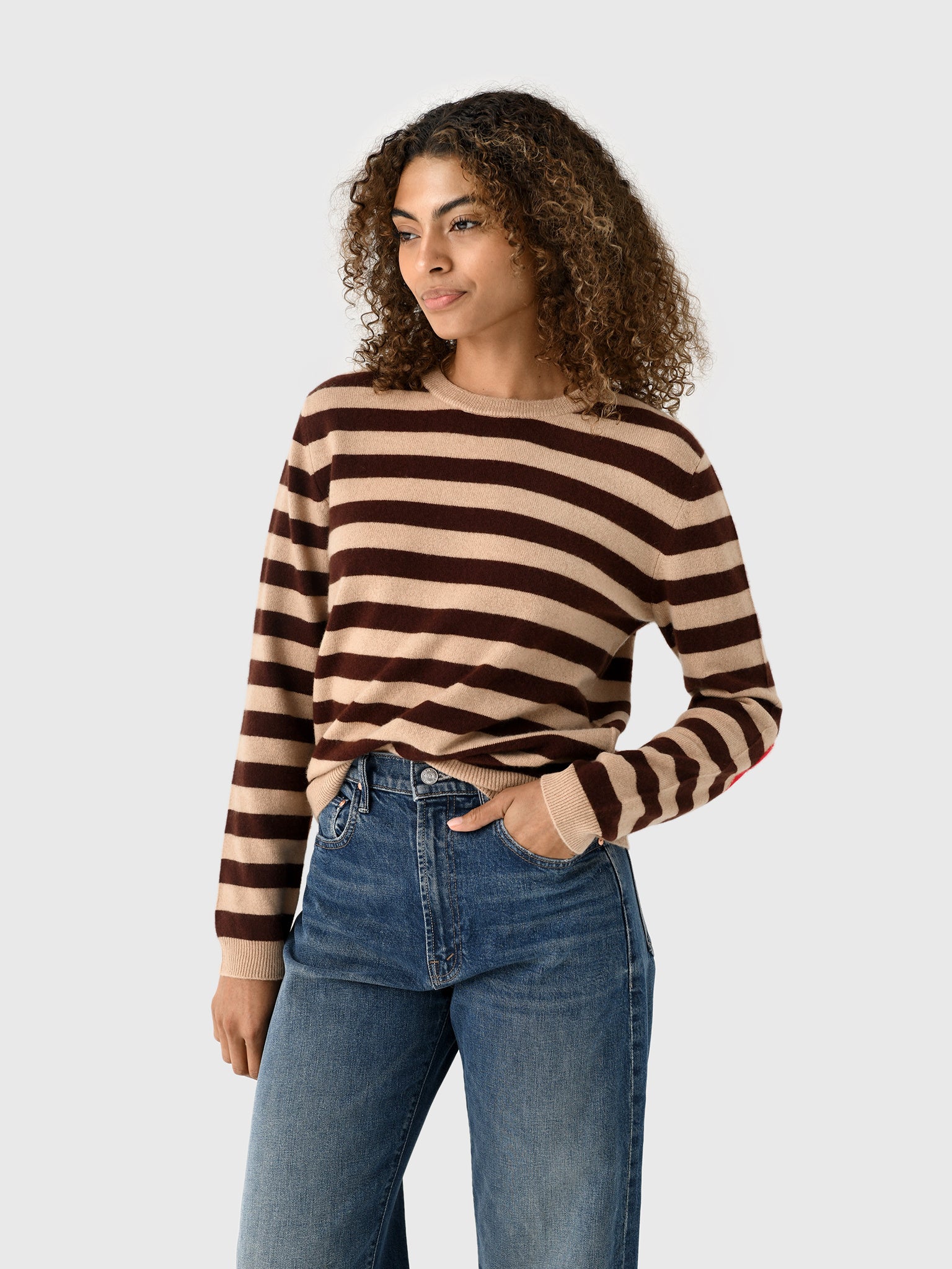 Jumper 1234 Women's Heart Patch Stripe Crew Sweater - Saint Bernard