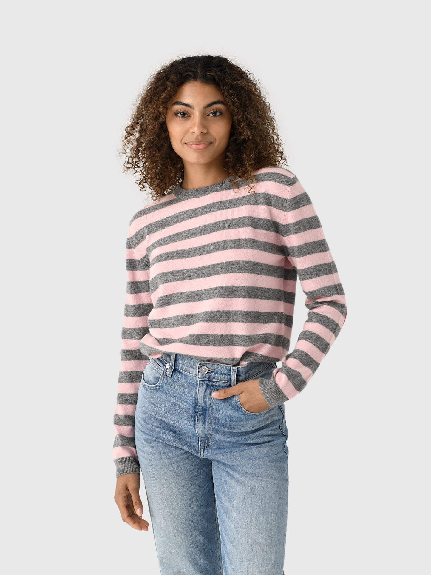 Jumper 1234 Women's Heart Patch Stripe Crew Sweater - Saint Bernard