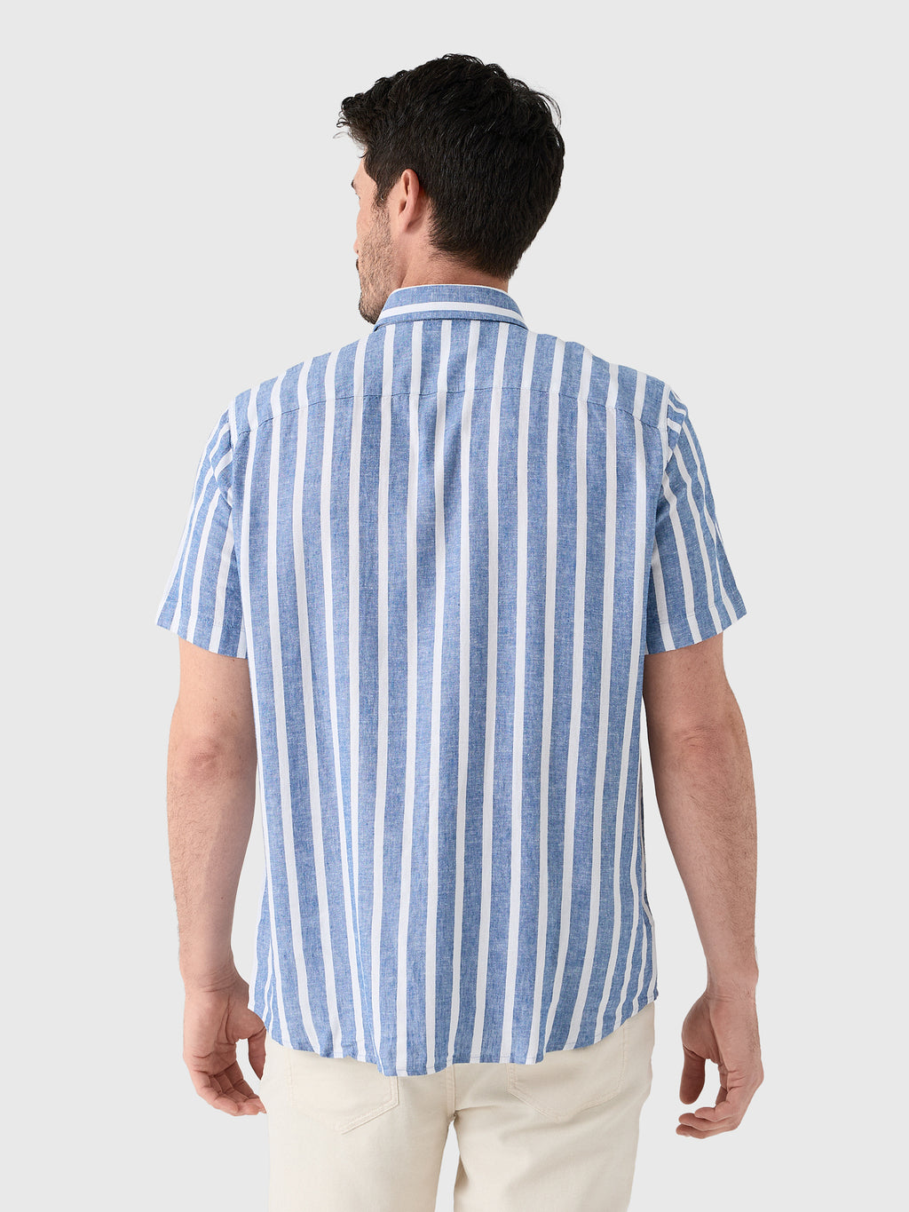 Southern Tide Men's Seamark Stripe Linen-Rayon Short Sleeve Sport Shirt - Saint Bernard
