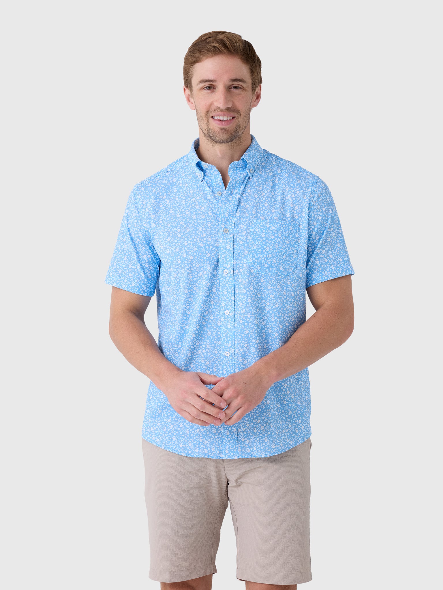 Southern Tide Men's Garden Blooms Coastal Breeze® Short Sleeve Sport Shirt - Saint Bernard