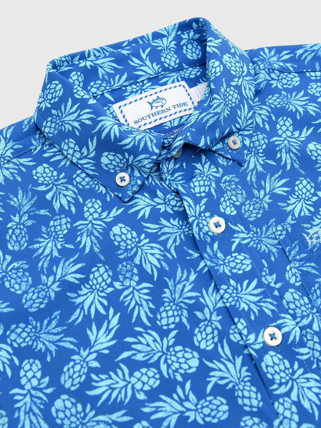 Southern Tide Boys' Pineapple Parade Coastal Breeze Short Sleeve Sport Shirt - Saint Bernard