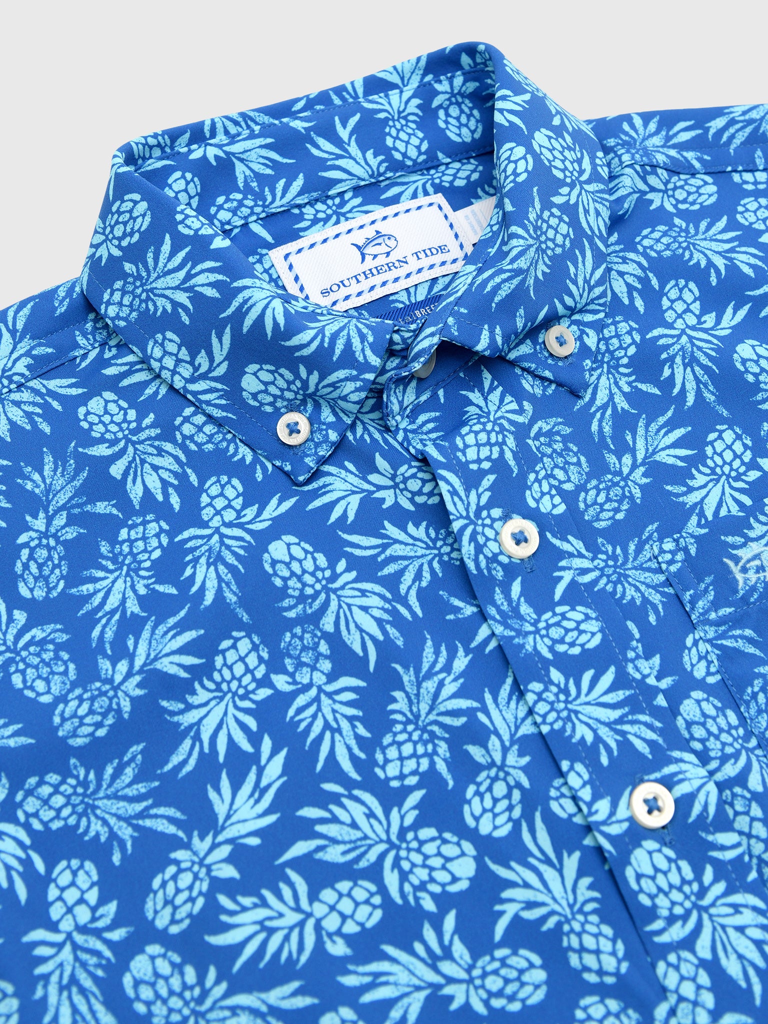 Southern Tide Boys' Pineapple Parade Coastal Breeze Short Sleeve Sport Shirt - Saint Bernard