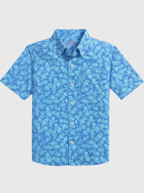 Southern Tide Boys' Pineapple Parade Coastal Breeze Short Sleeve Sport Shirt