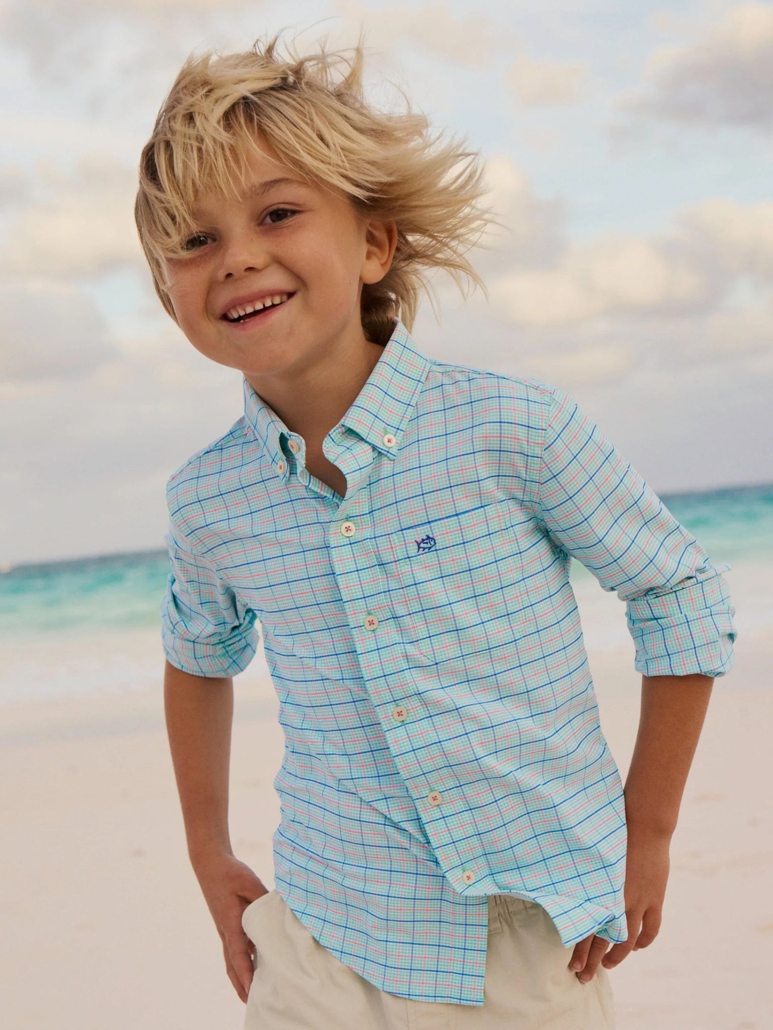 Southern Tide Boys' Edisto Island Plaid Coastal Breeze® Sport Shirt - Saint Bernard