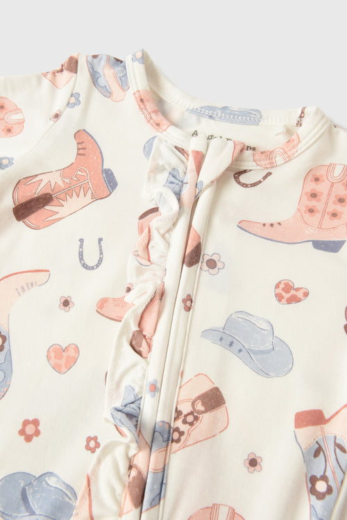 Angel Dear Baby Girls' Cowboy Boots 2-Way Ruffle Zipper Footie