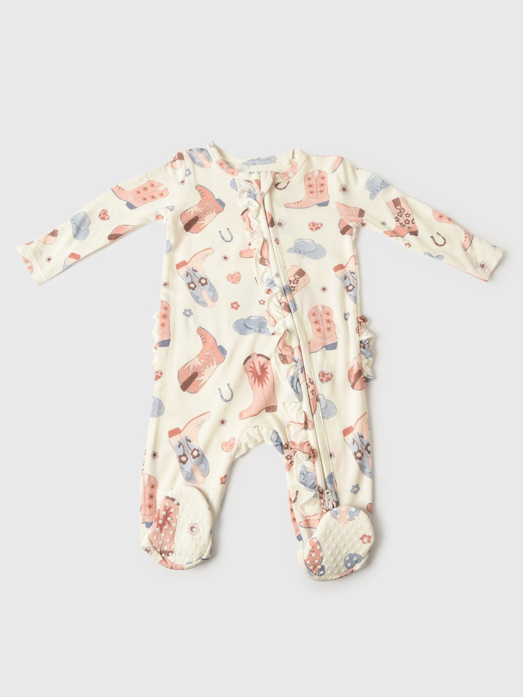 Angel Dear Baby Girls' Cowboy Boots 2-Way Ruffle Zipper Footie - Saint Bernard