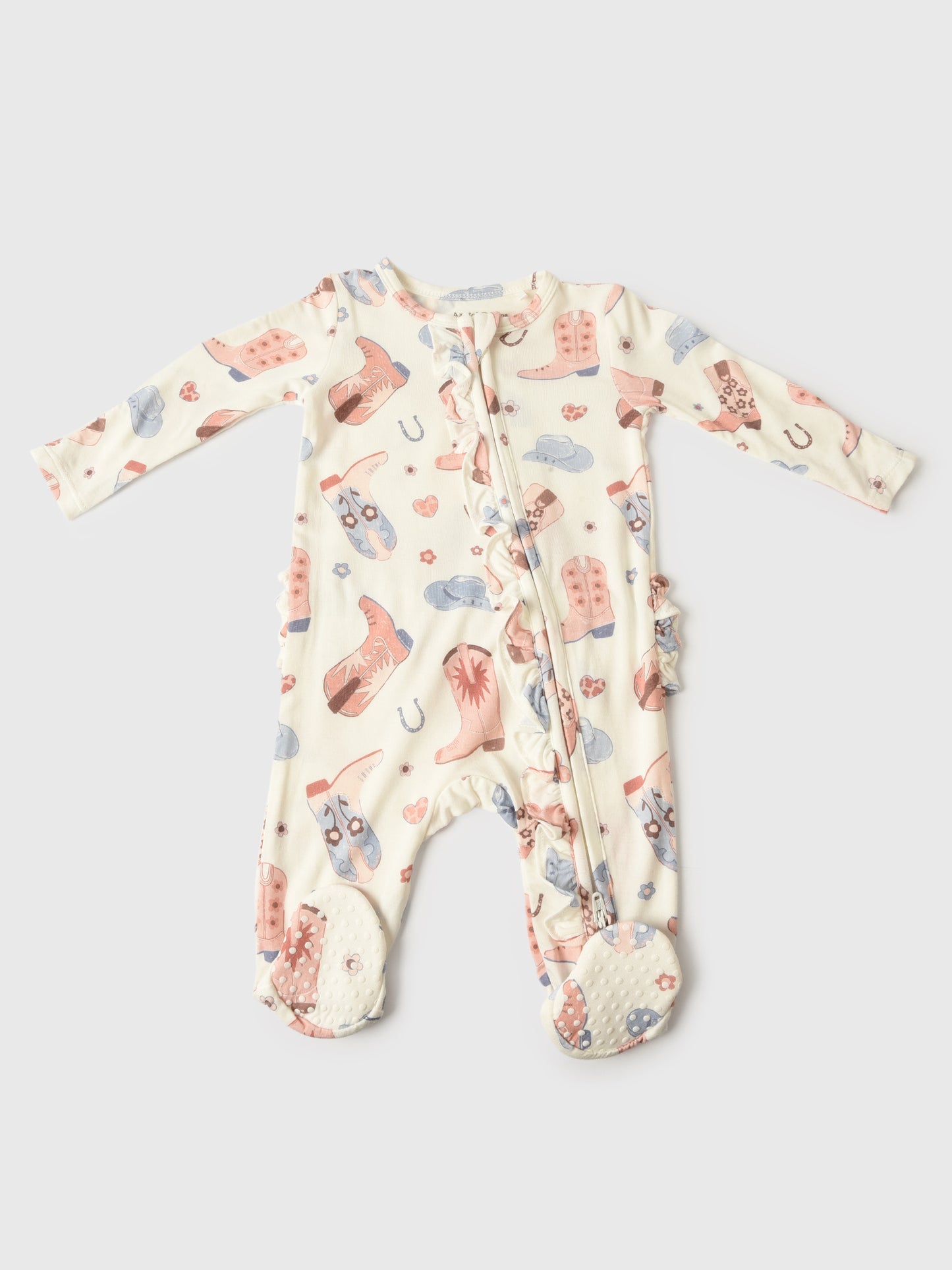 Angel Dear Baby Girls' Cowboy Boots 2-Way Ruffle Zipper Footie - Saint Bernard