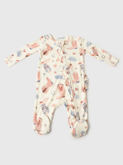 Angel Dear Baby Girls' Cowboy Boots 2-Way Ruffle Zipper Footie
