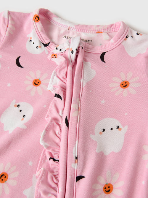 Angel Dear Baby Girls' Spooky Ghost 2-Way Ruffle Zipper Footie