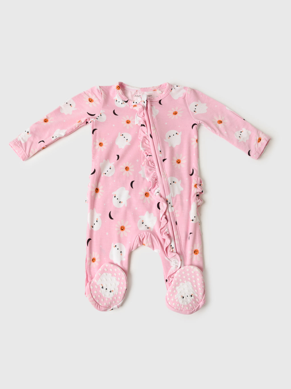 Angel Dear Baby Girls' Spooky Ghost 2-Way Ruffle Zipper Footie - Saint Bernard