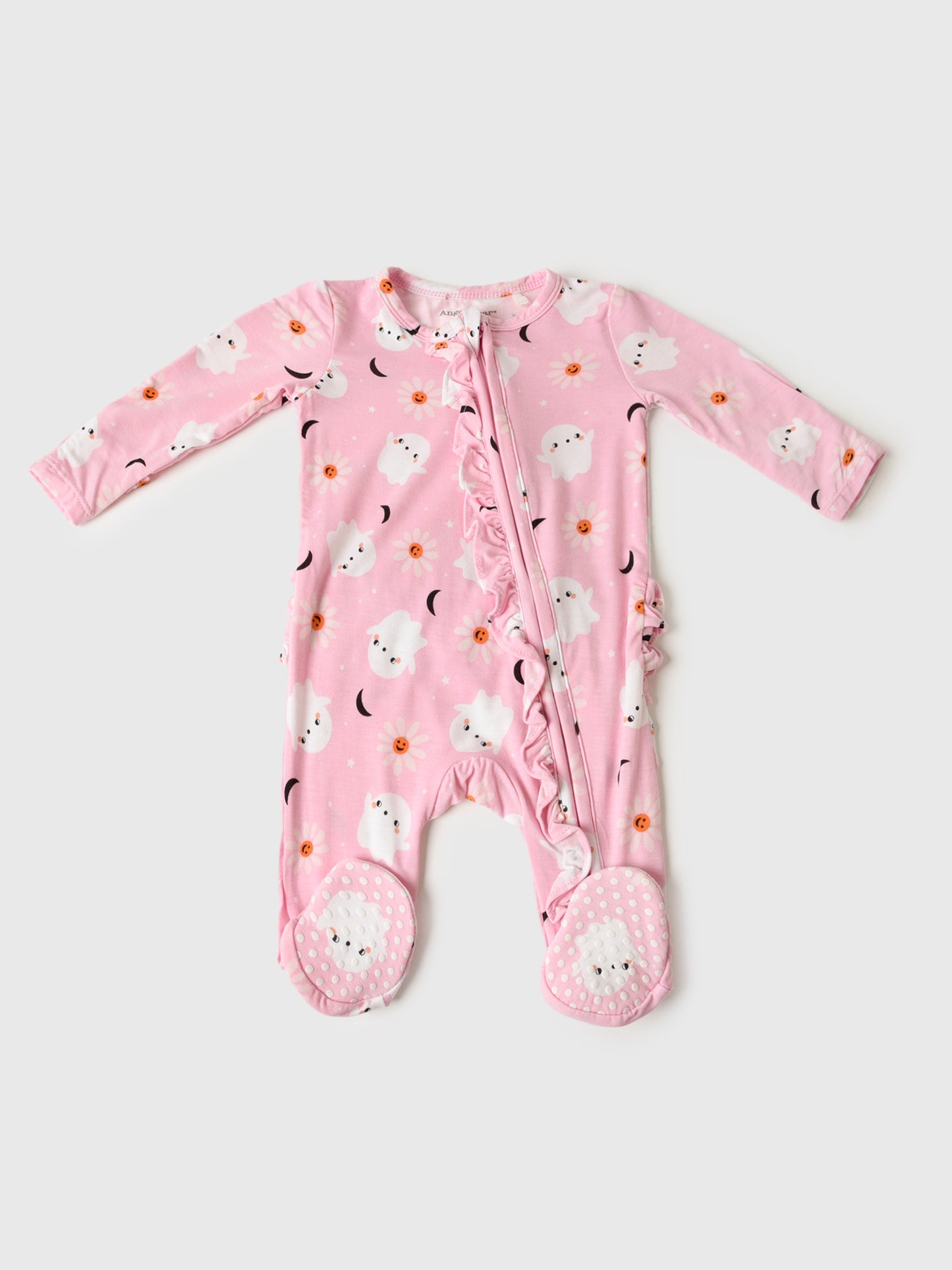 Angel Dear Baby Girls' Spooky Ghost 2-Way Ruffle Zipper Footie - Saint Bernard
