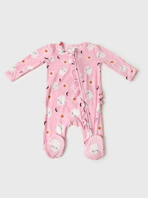 Angel Dear Baby Girls' Spooky Ghost 2-Way Ruffle Zipper Footie