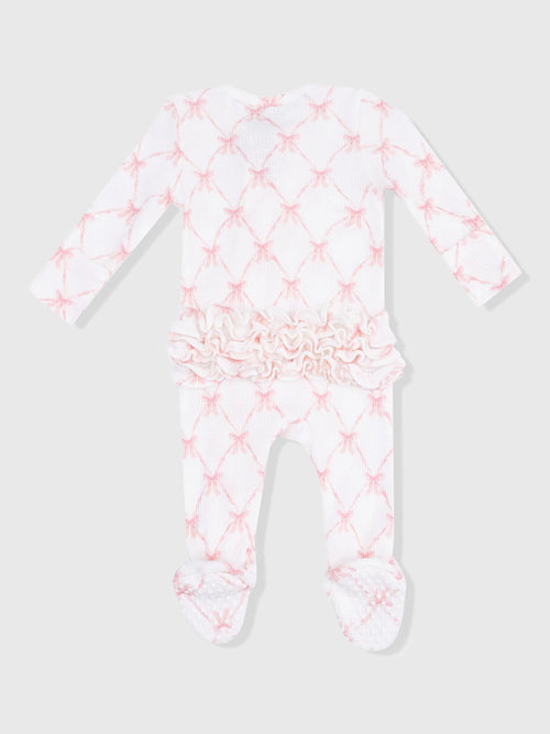 Angel Dear Baby Girls' Ribbon Bow Trellis 2-Way Zipper Ruffle Back Footie