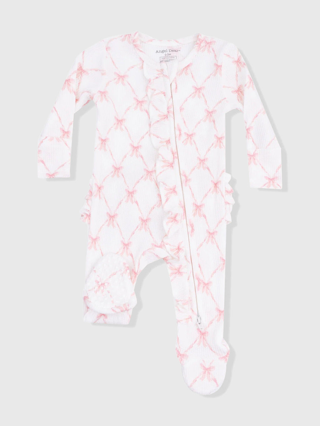Angel Dear Baby Girls' Ribbon Bow Trellis 2-Way Zipper Ruffle Back Footie - Saint Bernard
