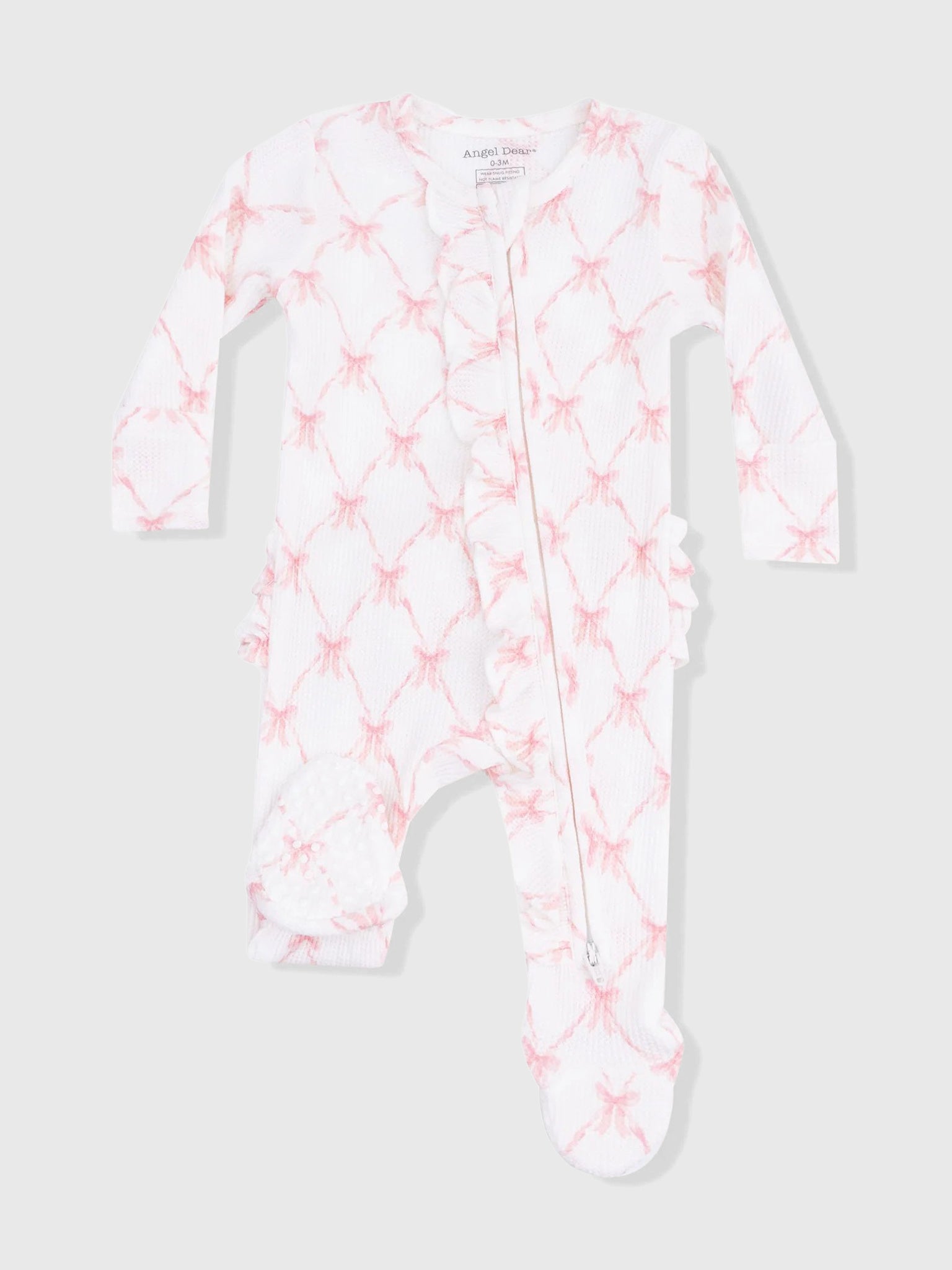 Angel Dear Baby Girls' Ribbon Bow Trellis 2-Way Zipper Ruffle Back Footie - Saint Bernard