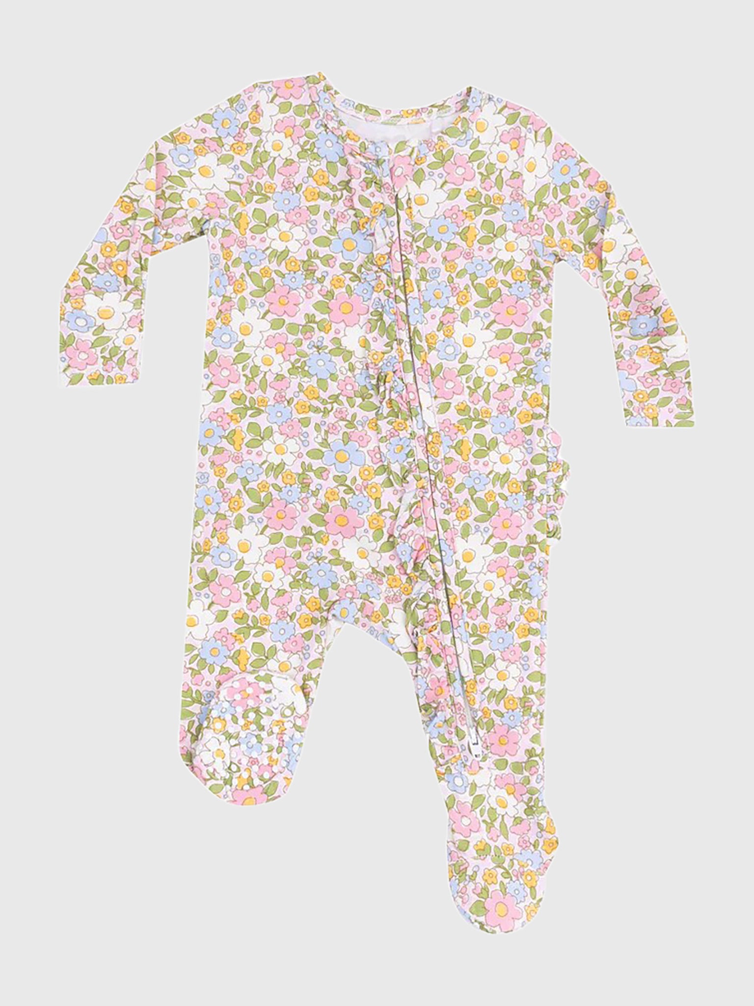 Angel Dear Baby Girls' Bubbly Baby Calico Ruffle Front Zipper Footie - Saint Bernard