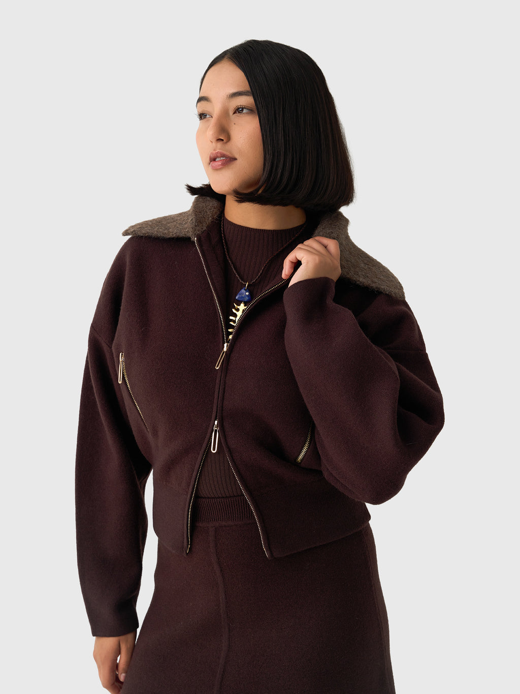 CLEA Women's Dakota Boiled Wool Bomber Jacket - Saint Bernard