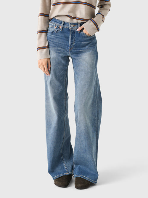 Re/Done Women's Mid Rise Wide Leg Jean