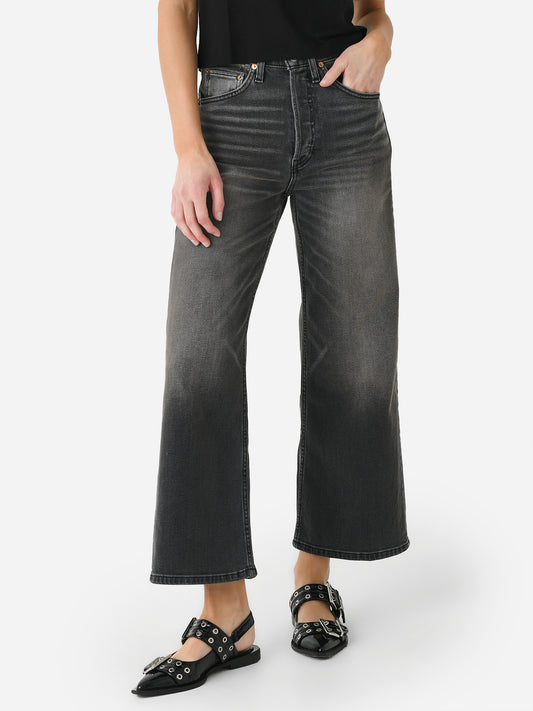 Re/Done Women's Comfort Stretch High Rise Wide Leg Crop Jean